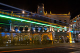 Lisbon (Portugal) - Evening lights on the Rossio central station