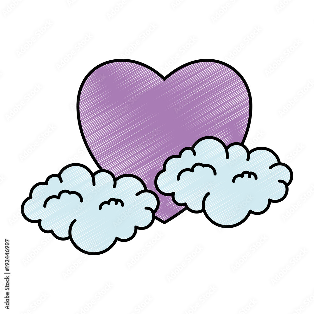 heart love sticker art with clouds vector illustration design heart love sticker art with clouds vector illustration design