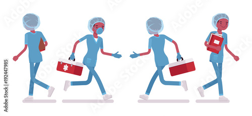 Male nurse walking and running