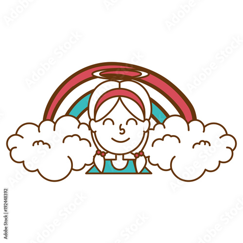 little girl angel with rainbow vector illustration design