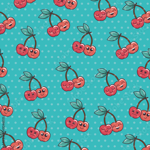 cute cherries kawaii character pattern vector illustration design