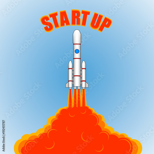 Launch of a space rocket. Start up, space rocket in color, model, vector illustration.