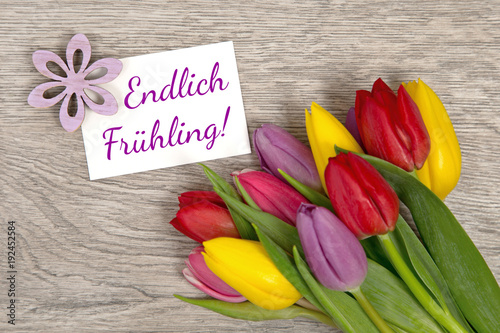 Tulpen und Karte: Endlich Frühling