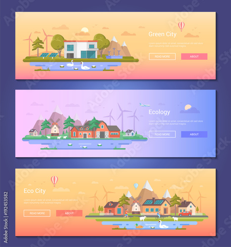 Eco city - set of modern flat design style vector illustrations