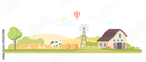 Fototapeta Naklejka Na Ścianę i Meble -  Rural landscape - modern flat design style vector illustration