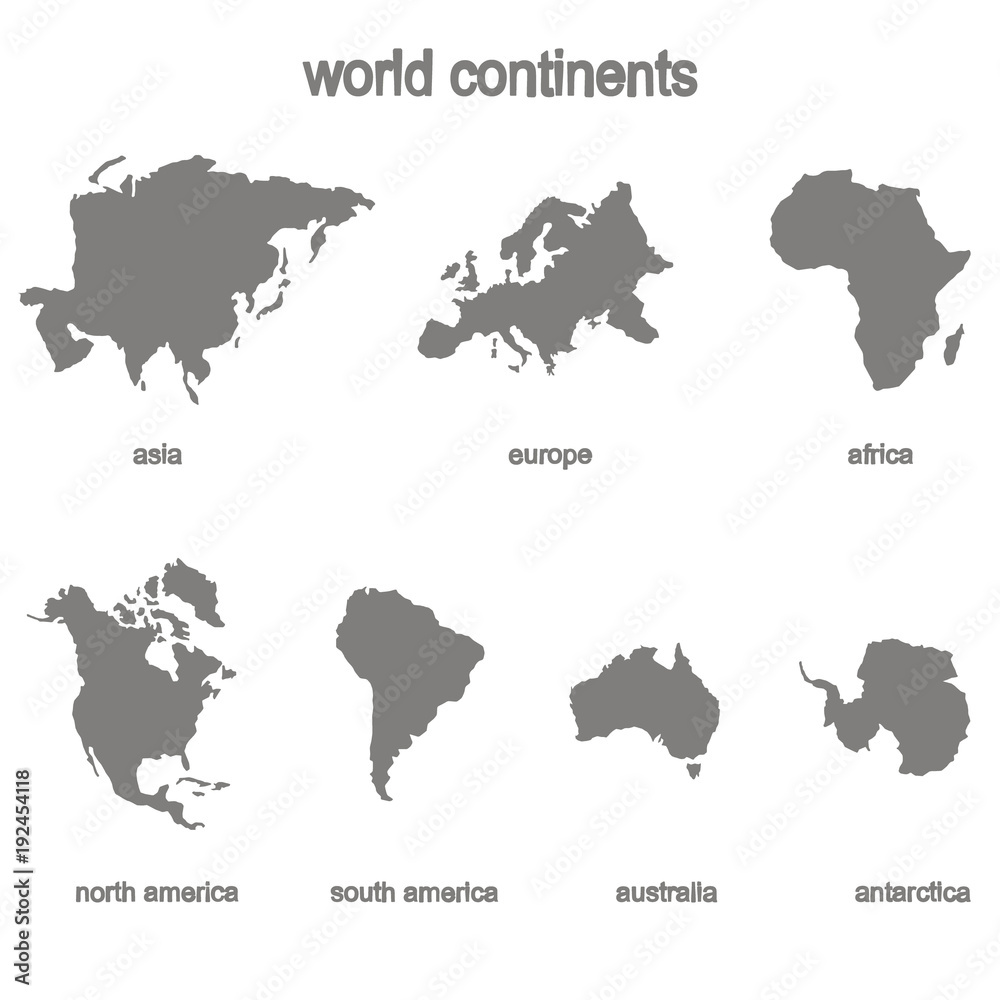 Set of monochrome icons with world continents for your design - obrazy, fototapety, plakaty 