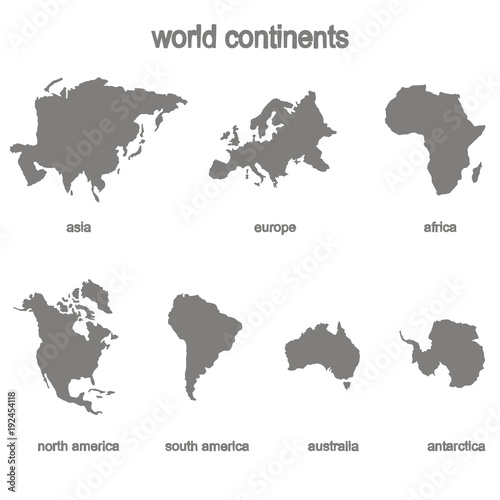 Set of monochrome icons with world continents for your design photo