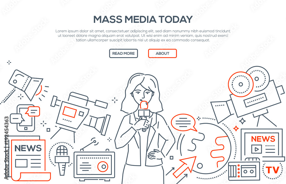 Mass media today - modern line design style illustration