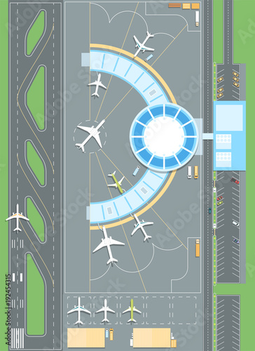 Top view of the airport - modern vector colorful illustration