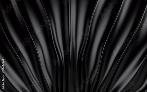 Black silk drapery and fabric background. 3d render