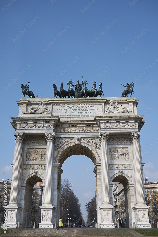 Milan, italy - February 10, 2018 : View of Arco della Pace in Milan