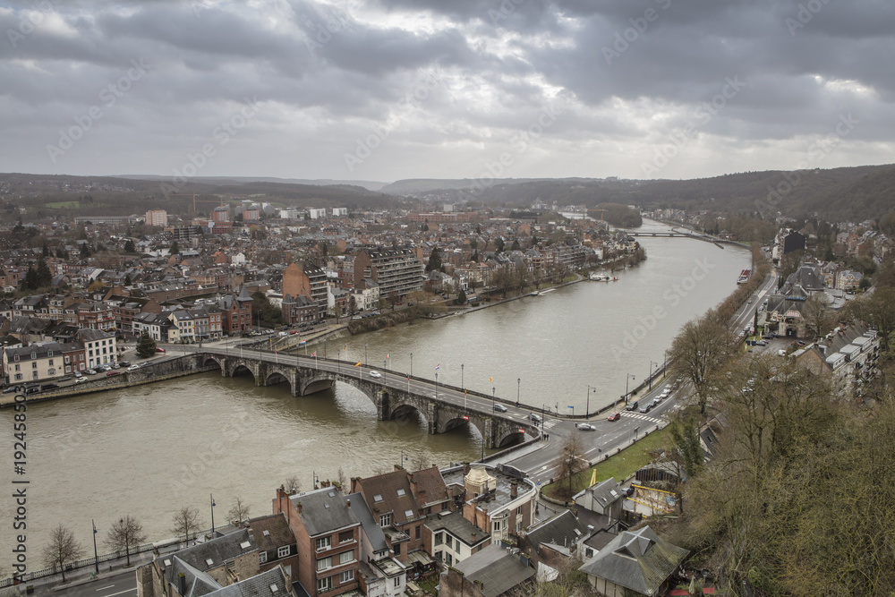 Obraz premium Cityscape of Namur view from the Historic Citadel of Namur, Wallonia region, Belgium