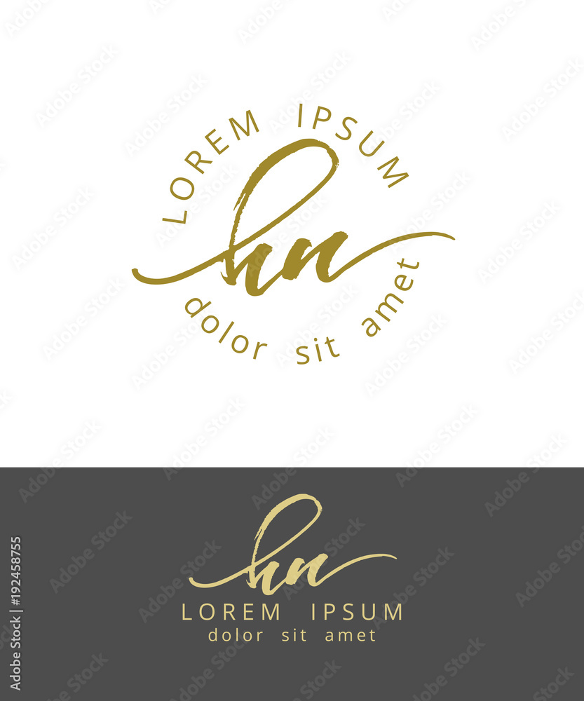 Obraz premium H N. Handdrawn Brush Monogram Calligraphy Logo Design