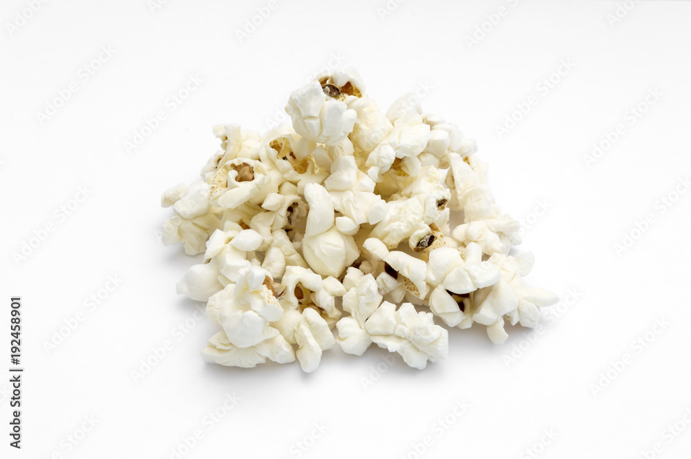 bunch of popcorn on white background