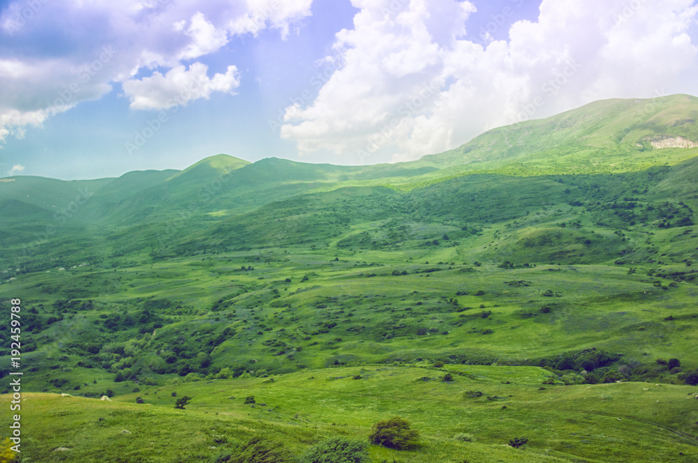 Green Valley. Mountainous terrain, open space landscape. Armenia.
