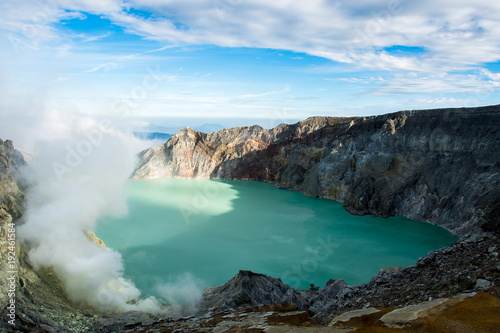 Fototapeta Naklejka Na Ścianę i Meble -  View from Ijen Crater, Sulfur fume at Kawah Ijen, Vocalno in Indenesia