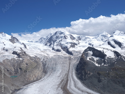 Monte Rosa, landscape of alpine glacier and Dufourspitze in Switzerland