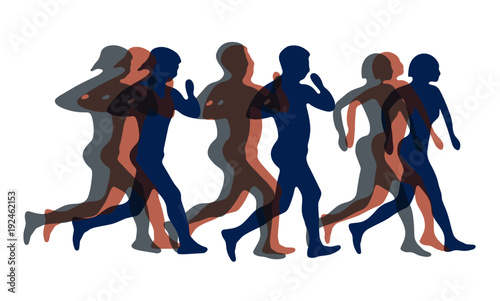 Illustration abstraire d'un marathon composé de deux hommes et d'une femme en mouvement