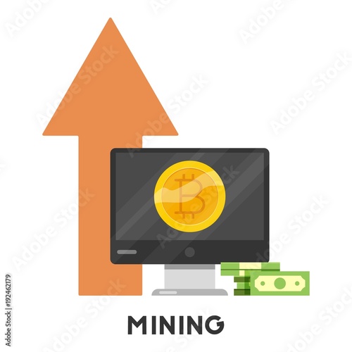 Bitcoin mining icon, cartoon style