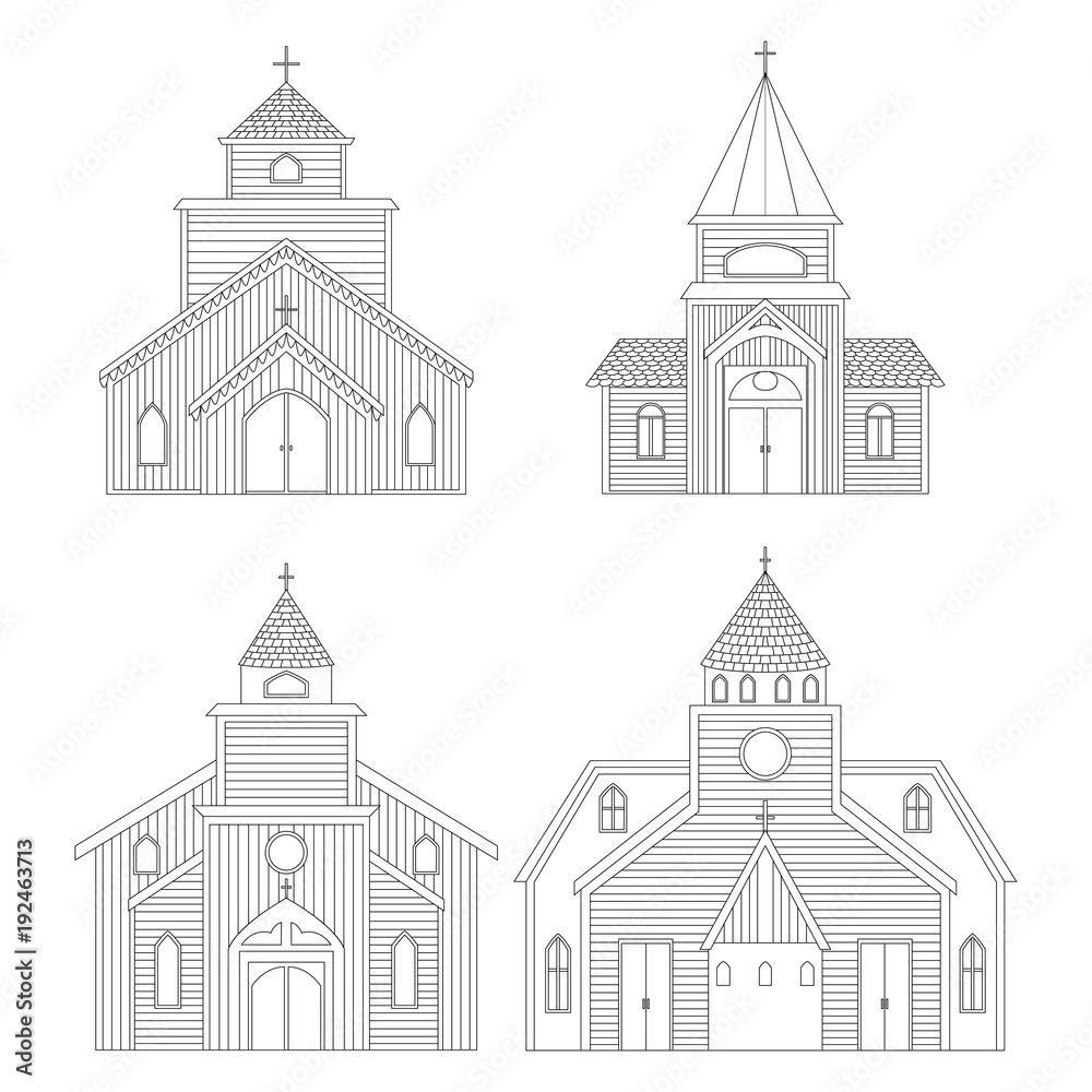 Church buildings set. Isolated elements on white background. Vector illustration 