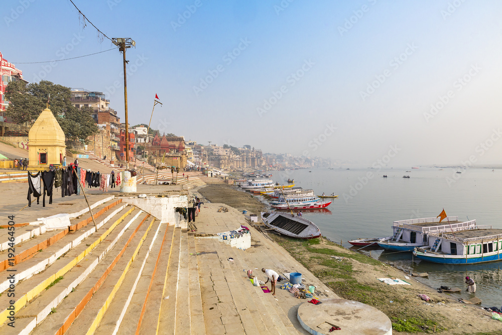 ghats at the banks of Ganges river, Varanasi, Uttar Pradesh, India
