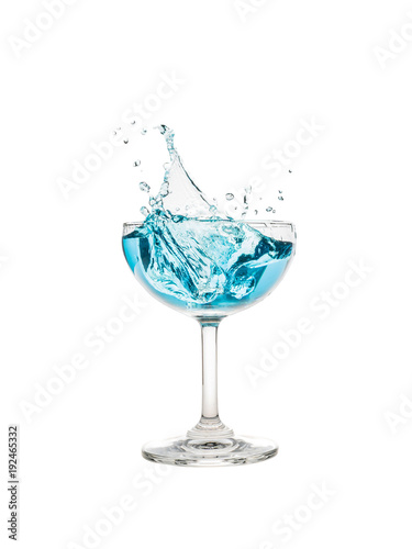 Champagne Coupe Glass  with blue water splash  clipping path included