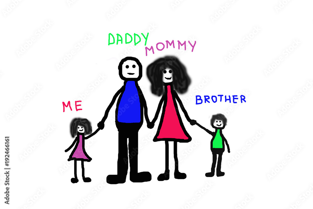 Painted family on a white background Painted family on a white background