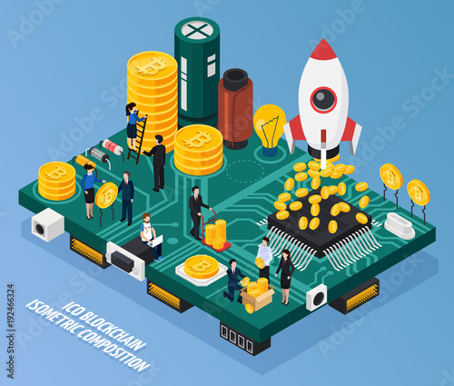ICO Blockchain Isometric Composition