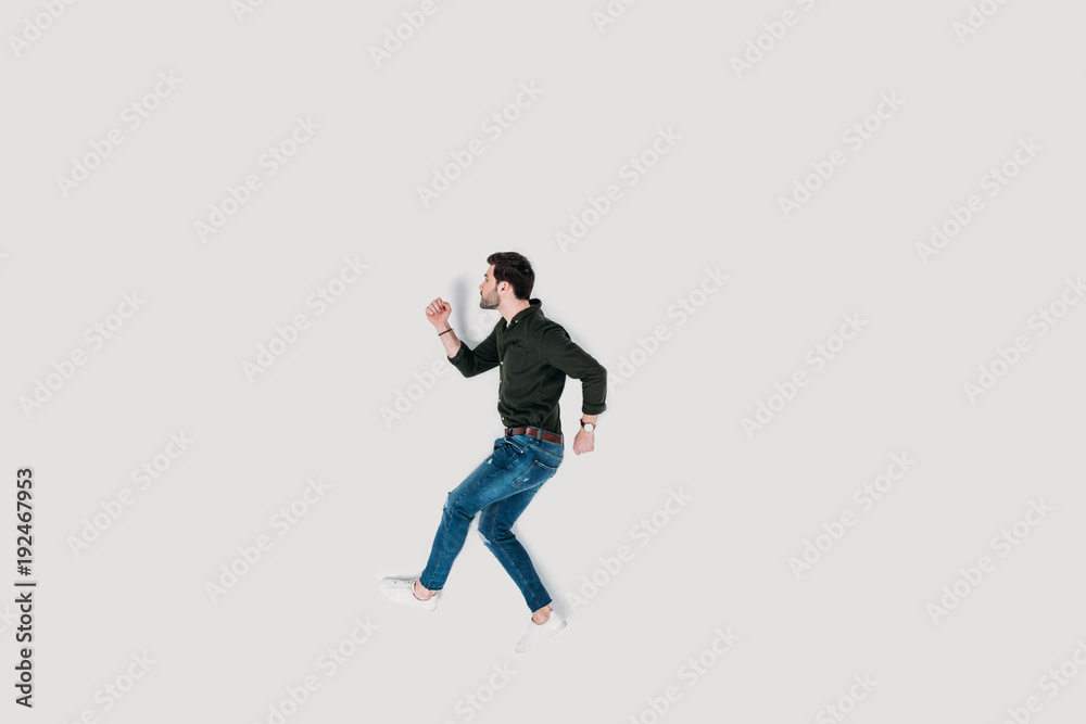 top view of stylish young man walking isolated on white top view of stylish young man walking isolated on white