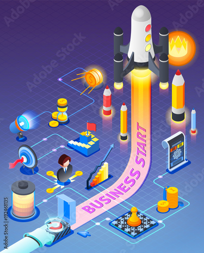 Business Start Isometric Composition