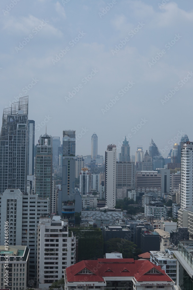 Fototapeta premium 15 February, 2018: Blue sky and city buildings in Bangkok Thailand