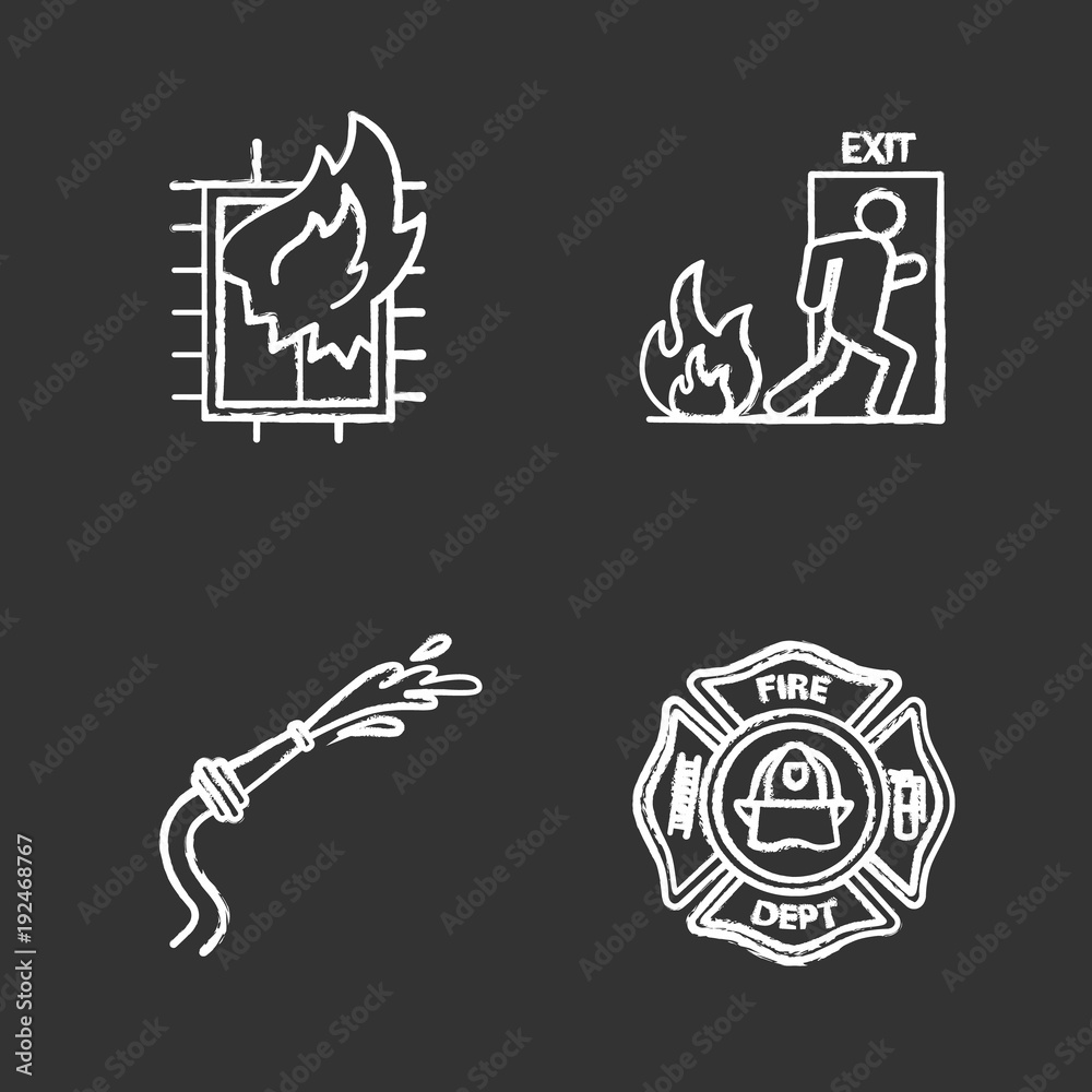 Firefighting chalk icons set Firefighting chalk icons set