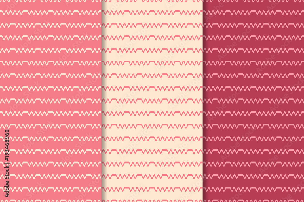Cherry red geometric ornaments. Set of seamless patterns Cherry red geometric ornaments. Set of seamless patterns