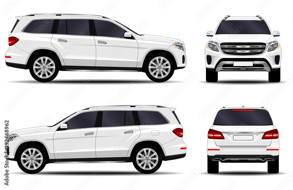 realistic SUV car. front view; side view; back view.