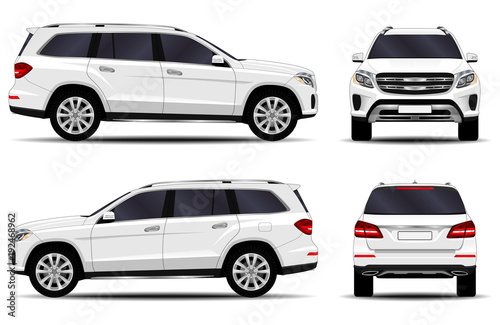 realistic SUV car. front view; side view; back view. photo