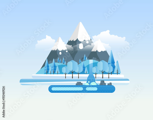 Winter Landscape Background.  Flat Vector Illustration
