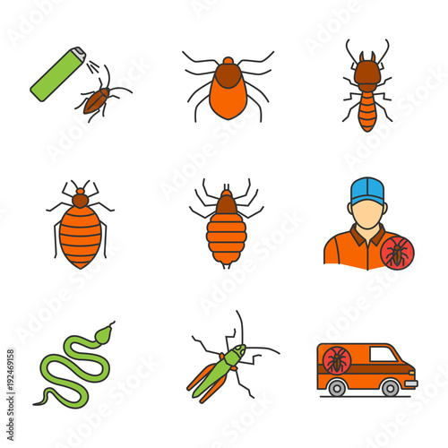 Pest control color icons set