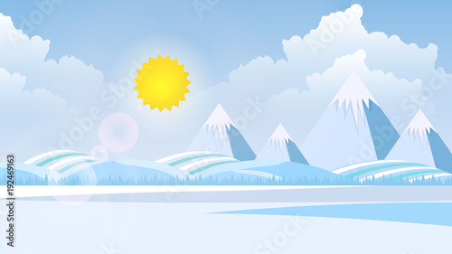 Winter Landscape Background.  Flat Vector Illustration
