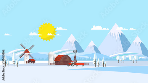 Winter Landscape Background.  Flat Vector Illustration
