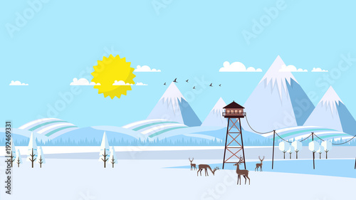 Winter Landscape Background.  Flat Vector Illustration
