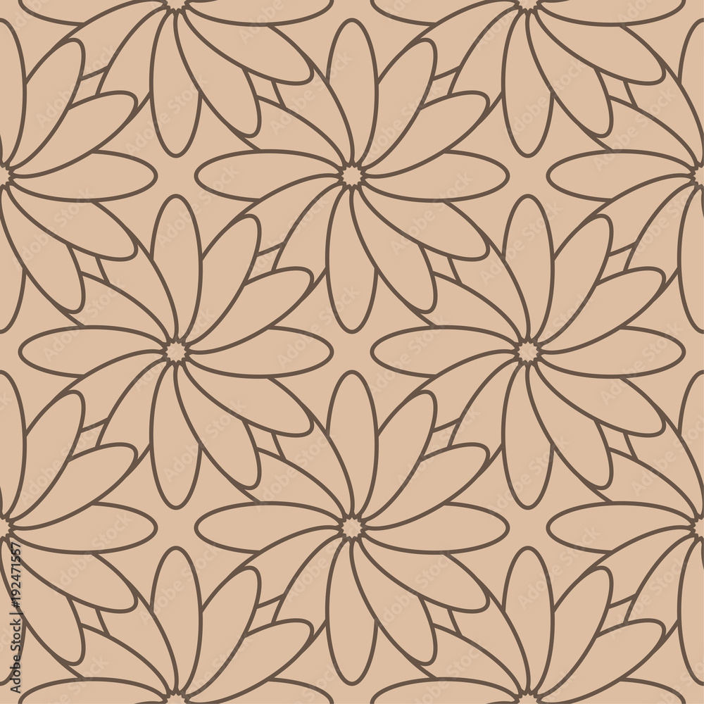 Brown floral seamless pattern on beige background Brown floral seamless pattern on beige background