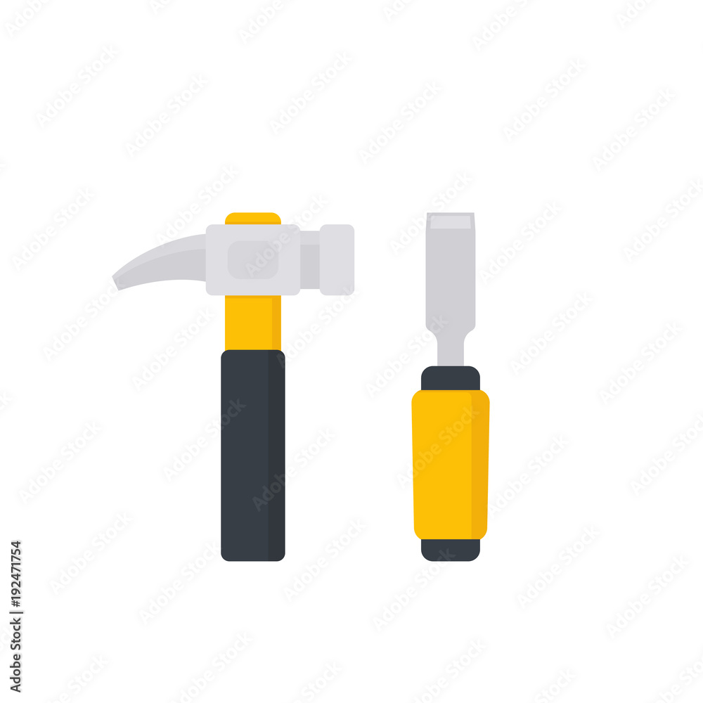 hammer and chisel icons on white