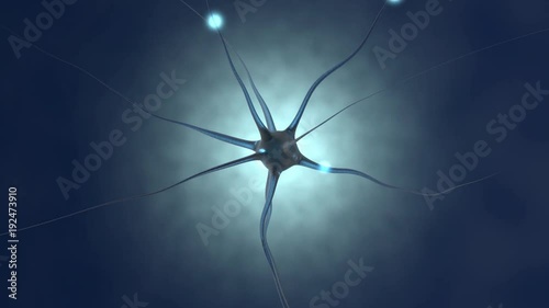 3D rendered Animation of electric Impulses going through a Neuron cell in the brain.
