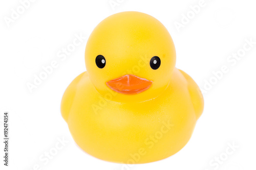 Yellow rubber duck cute on white background.