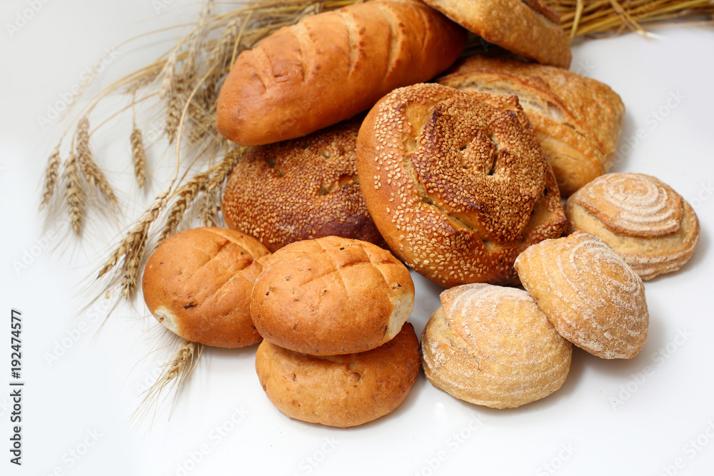 different bread with ears on a white background.