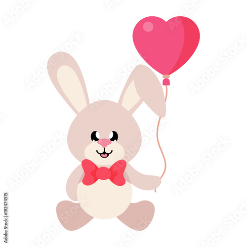 cartoon cute bunny sitting with tie and lovely balloons