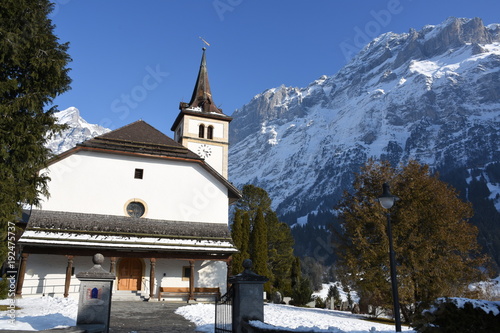 Church in Grindelwald, Switzerland, and Mättenberg in the background