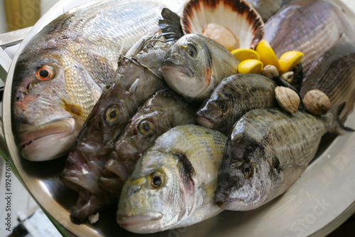 Presentation of fresh fish in restaurant