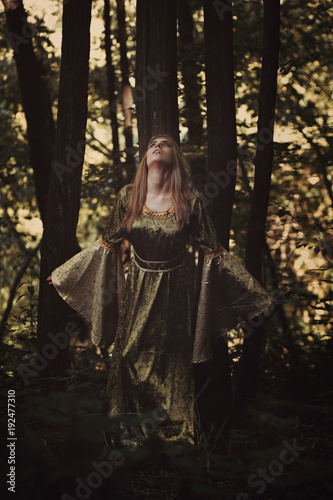 Fairy woman hearing the voice of the forest