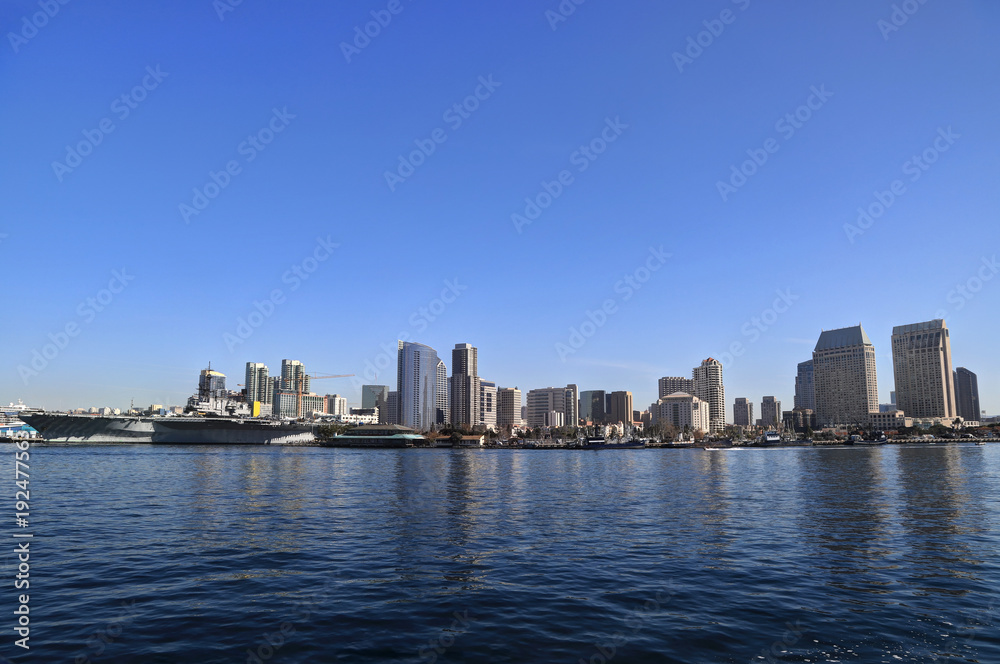 The San Diego, California skyline from San Diego Bay.